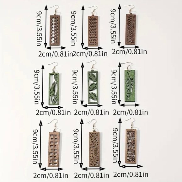 ⭐️ 5 for $25 Natural Wood Green Painted Lightweight Carved Earrings - Picture 7 of 7